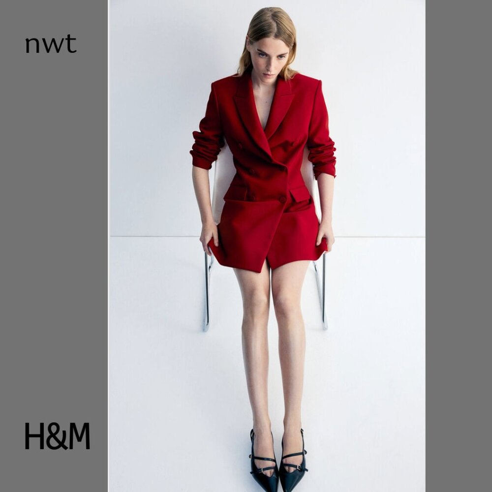 New! NWT H&M Red Tuxedo Blazer Jacket Dress, Sz XS - Picture 3 of 5